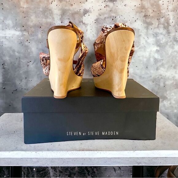 Women’s Steve Madden Quinn Tie Up Wedge Size 10 Brown Tan Silk Wrap Sandal - Picture 5 of 9